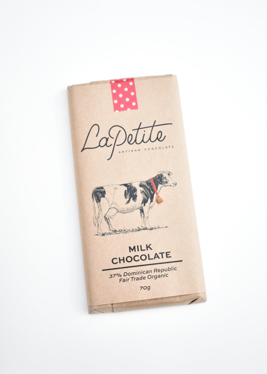 Milk chocolate bar - flat lay in kraft wrap