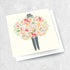 Greeting card, illustration of man holding a big bunch of flowers