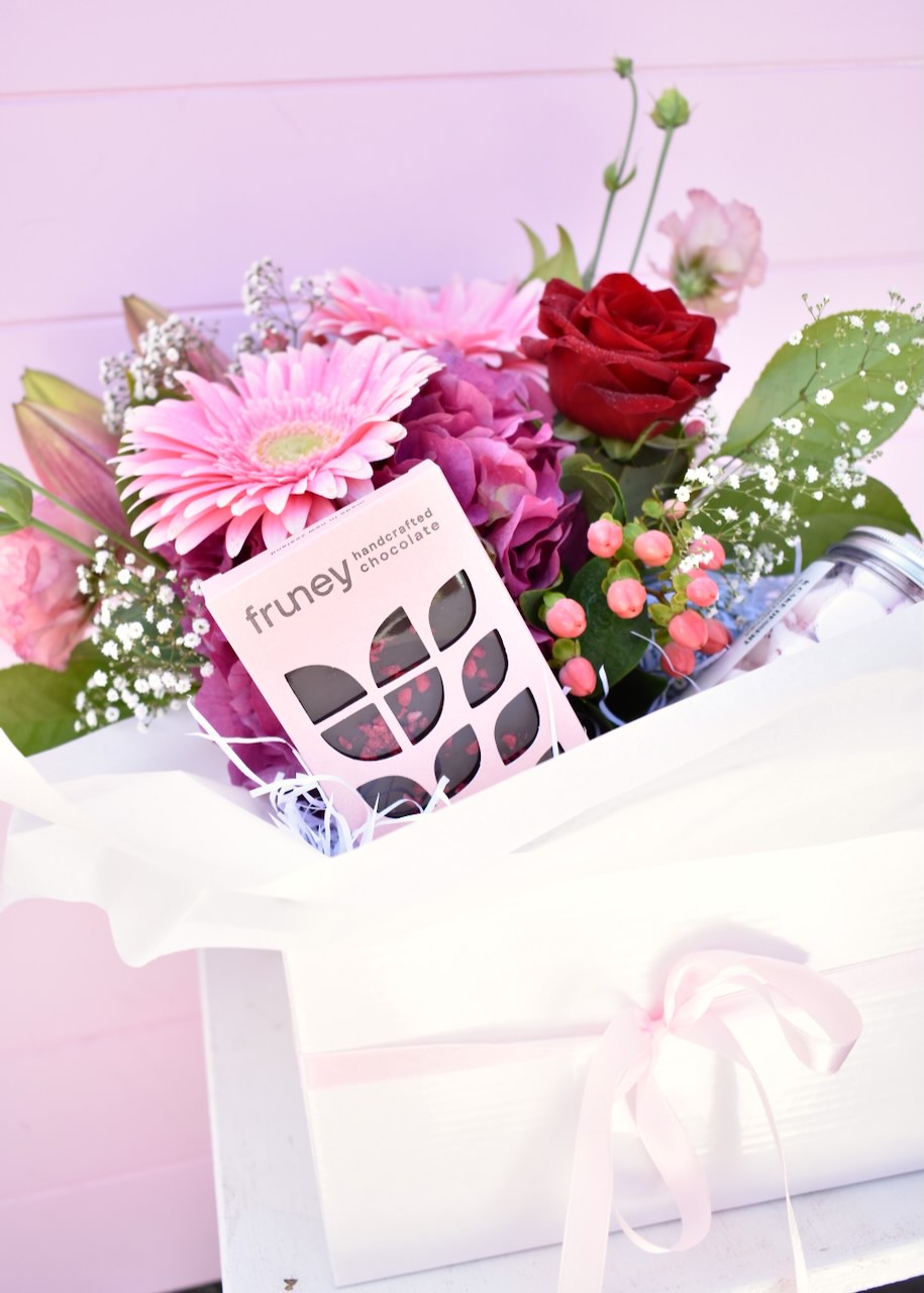 A white gift box containing Valentine&
