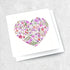 White greeting card with floral purple painted love heart