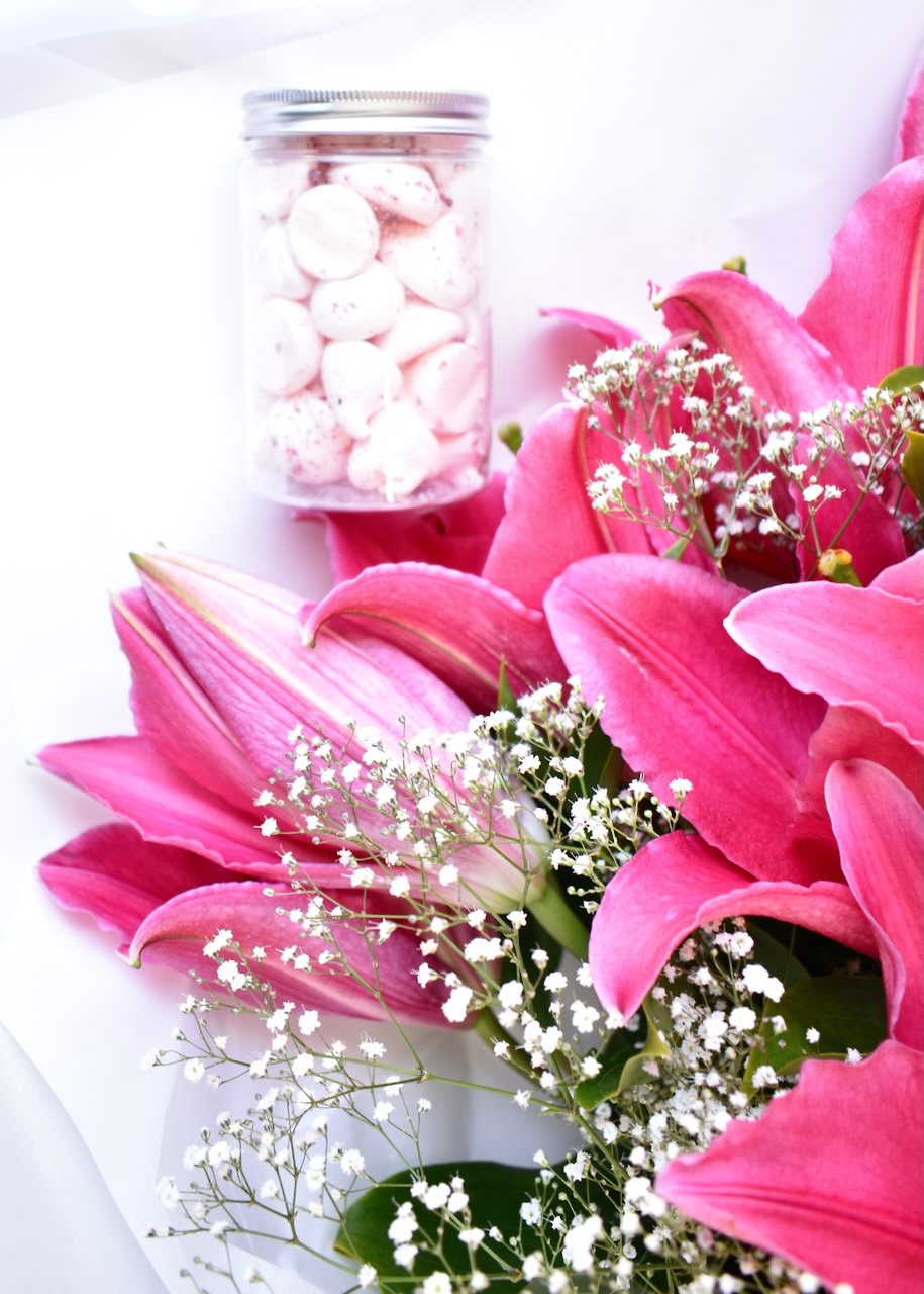 Pink lilies and baby&